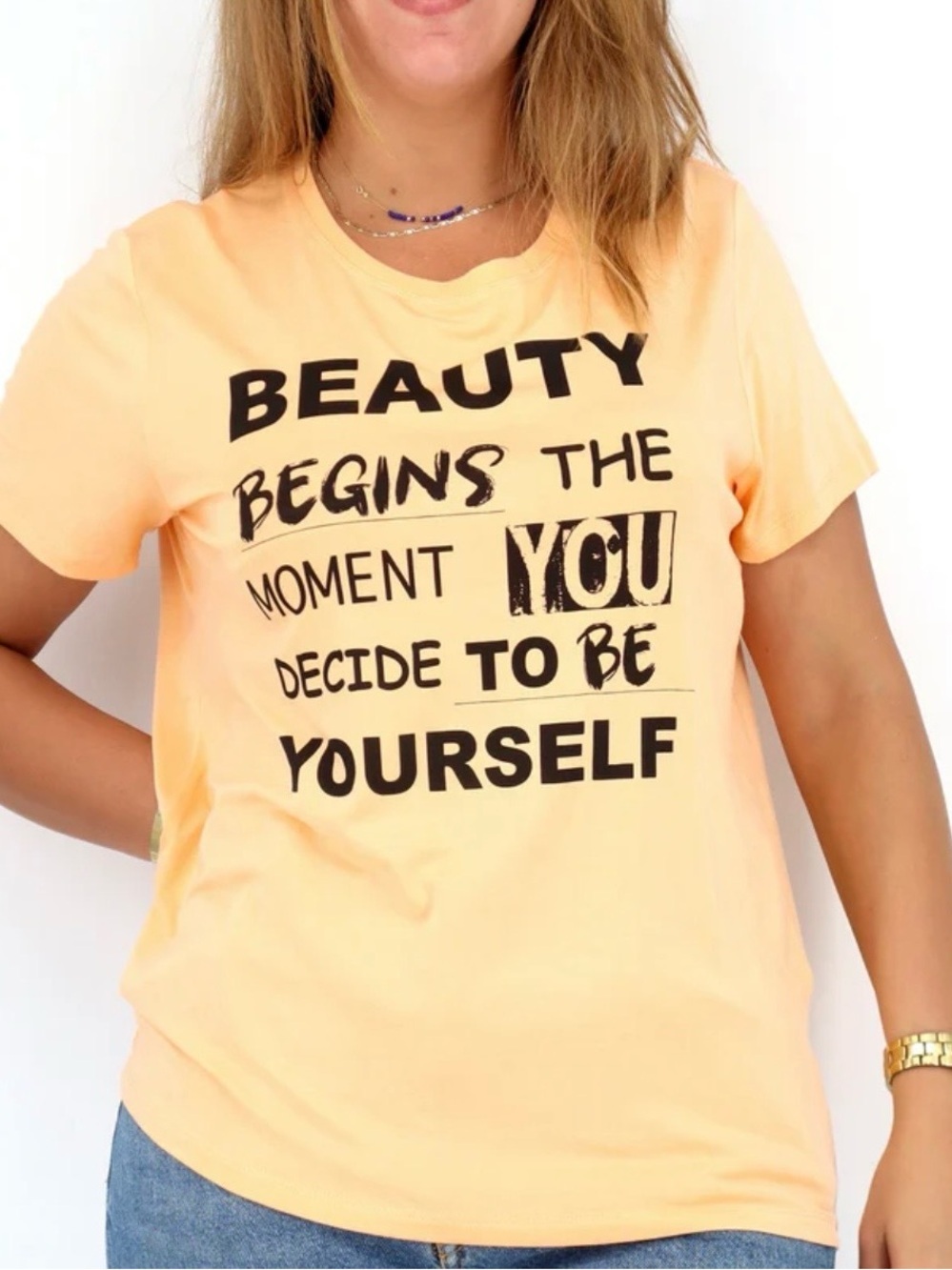 PSK Collective Women's Graphic Printed T-Shirt,Peach Confetti Large